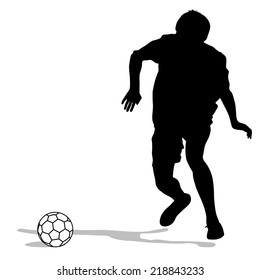 silhouettes of soccer players with the ball. Vector illustration.