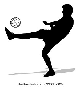 silhouettes of soccer players with the ball. Vector illustration.