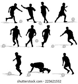 silhouettes of soccer players with the ball. Vector illustration.