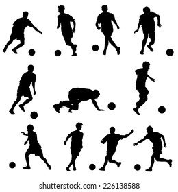 silhouettes of soccer players with the ball. Vector illustration.