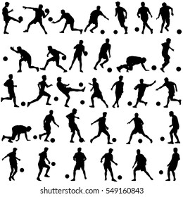 silhouettes of soccer players with the ball. Vector illustration