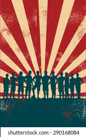 Silhouettes of soccer team on grunge background