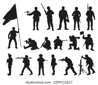 Silhouettes of soldiers. Hostilities. Vector graphics. ESP 10.