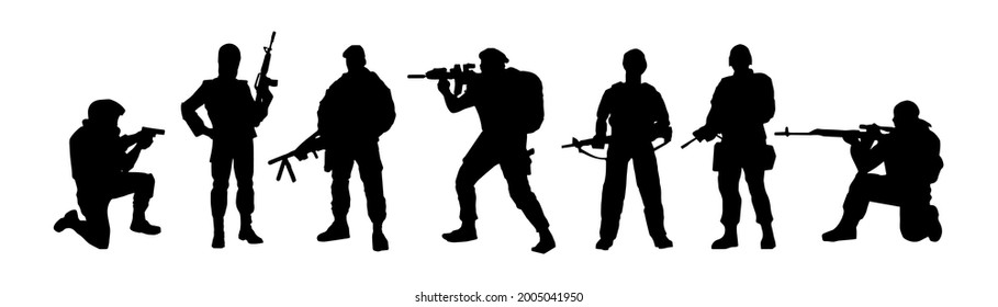 Silhouettes Soldiers Special Forces Armed Military Stock Vector ...