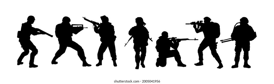 Silhouettes Soldiers Special Forces Armed Military Stock Vector ...