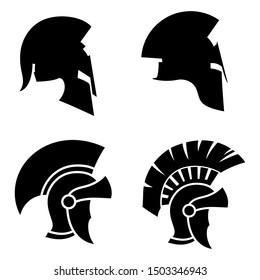 Silhouettes spartan helmet isolated from the background. Vector set of roman or greek warrior helmet.