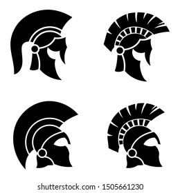 Silhouettes spartan helmet isolated from the background. Vector set of roman or greek warrior helmet.