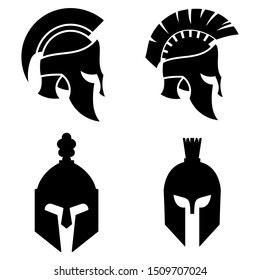 Silhouettes spartan helmet isolated from the background. Vector set of roman or greek warrior helmet.