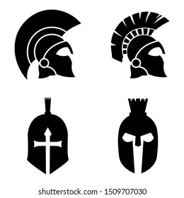 Silhouettes spartan helmet isolated from the background. Vector set of roman or greek warrior helmet.