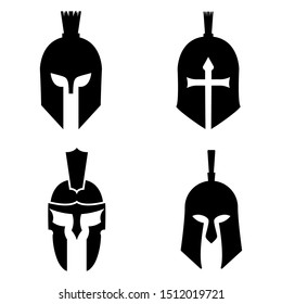 Silhouettes spartan helmet isolated from the background. Vector set of roman or greek warrior helmet.