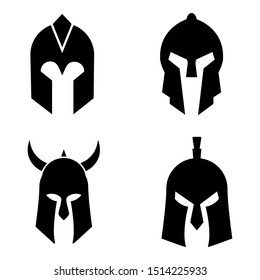 Silhouettes spartan helmet isolated from the background. Vector set of roman or greek warrior helmet.