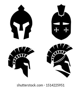 Silhouettes spartan helmet isolated from the background. Vector set of roman or greek warrior helmet.