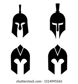 Silhouettes spartan helmet isolated from the background. Vector set of roman or greek warrior helmet.