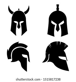 Silhouettes spartan helmet isolated from the background. Vector set of roman or greek warrior helmet.