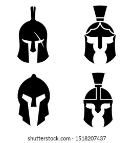 Silhouettes spartan helmet isolated from the background. Vector set of roman or greek warrior helmet.