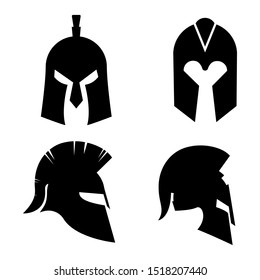 Silhouettes spartan helmet isolated from the background. Vector set of roman or greek warrior helmet.