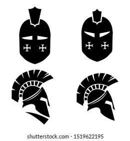 Silhouettes spartan helmet isolated from the background. Vector set of roman or greek warrior helmet.