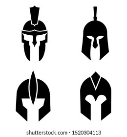Silhouettes spartan helmet isolated from the background. Vector set of roman or greek warrior helmet.