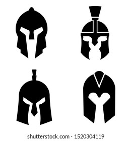 Silhouettes spartan helmet isolated from the background. Vector set of roman or greek warrior helmet.