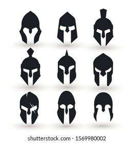Silhouettes spartan helmet isolated from the background. Vector set of roman or greek warrior helmet.