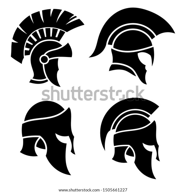 Silhouettes Spartan Helmet Isolated Background Vector Stock Vector ...