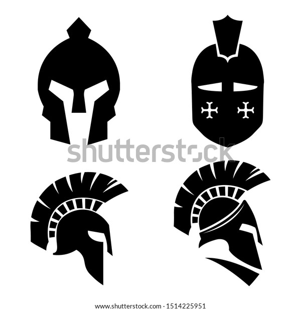 Silhouettes Spartan Helmet Isolated Background Vector Stock Vector ...