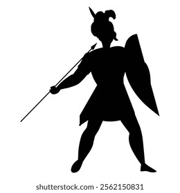 Silhouettes of Spartan or Trojan Ancient Greek Hoplite Warriors