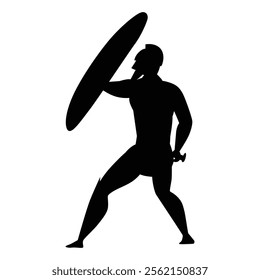 Silhouettes of Spartan or Trojan Ancient Greek Hoplite Warriors