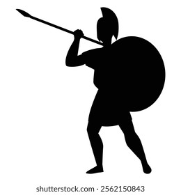 Silhouettes of Spartan or Trojan Ancient Greek Hoplite Warriors