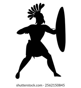 Silhouettes of Spartan or Trojan Ancient Greek Hoplite Warriors