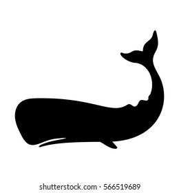 Silhouettes of  sperm whale, cachalot, sea animals isolated black and white vector illustration minimal style