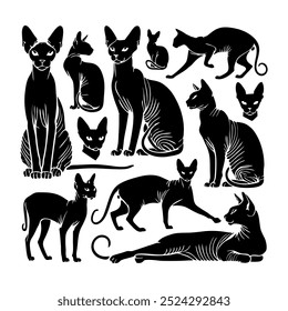 Siluetas de gatos de esfinge para diseño e ilustración