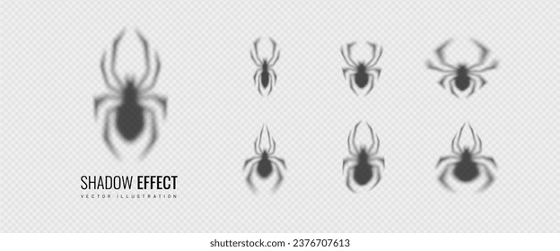 Silhouettes de un elemento araña para Halloween. Sombra que se funde como decoración en un cartel para las celebraciones del Día de Todos los Muertos. Ilustración vectorial borrosa