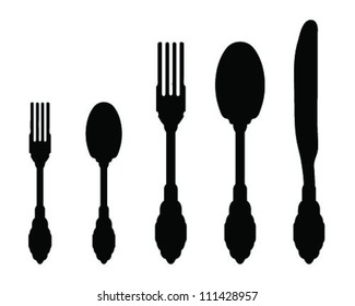 Silhouettes of spoon, fork and knife 2-vector