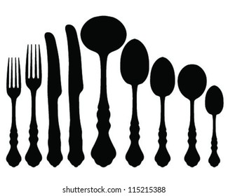 Silhouettes of spoon, fork and knife 2-vector