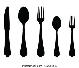 Silhouettes of spoon, fork and knife-vector