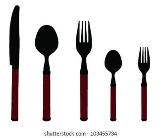 Silhouettes of spoon, fork and knife-vector