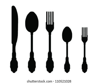 Silhouettes of spoon, fork and knife-vector