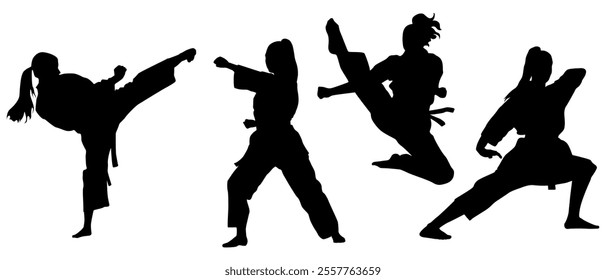 Silhouettes, Sport Women Silhouettes, Karate, Martial Arts, Athletic, Collection, Sport Silhouette, Kata, Power, Training, Combat, Isolated, Vector Illustration