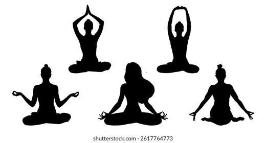 Silhouettes, Sport Women Silhouettes, Yoga, Collection, Yoga Pose, Vector Illustration.