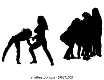 Silhouettes sports girls on a white background