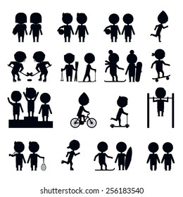 Silhouettes sports people set, vector eps10 illustration.