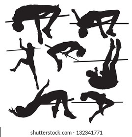 Silhouettes Of Sportsmen Of A High Jump