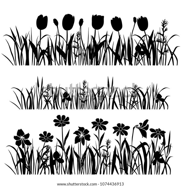 Silhouettes Spring Summer Forest Garden Flowers Stock Vector (Royalty ...