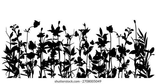 Silhouettes of spring-, summer- glade. Black basis for design on white background universal