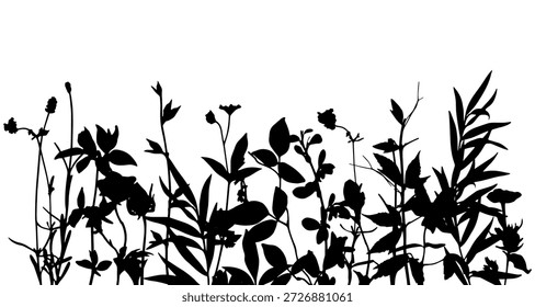 Silhouettes of spring-, summer- glade. Black basis for design on white background