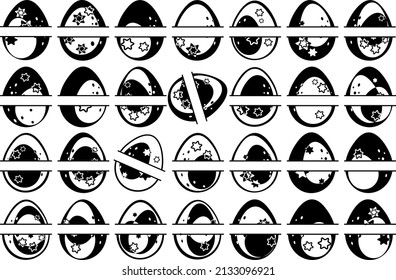 Silhouettes stamps for Easter eggs. Easter eggs. Creating masks and brushes in graphic programs. Isolated silhouette of eggs. Pattern, ornament for a holiday in the church.A place to record.