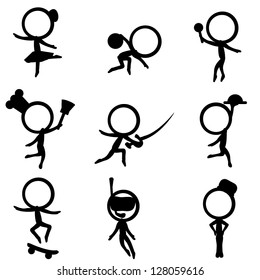 silhouettes stick figure character with different jobs