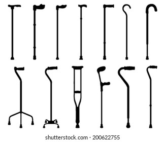 Silhouettes of sticks and crutches, vector