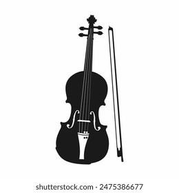 Siluetas de cuerda; instrumentos musicales arqueados. Ilustración vectorial de Siluetas de contrabajo; violonchelo; viola; violín. Vector de silueta de violín.